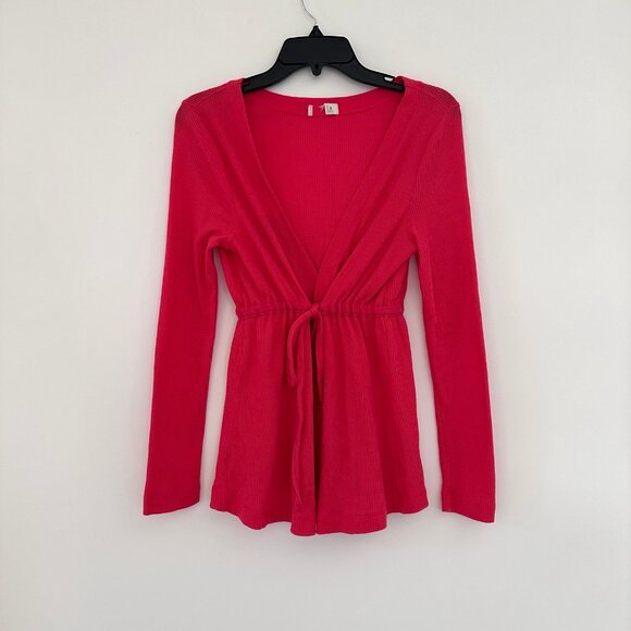 Y2K Old Navy Pink Tie Babydoll Cardigan Sweater Small Preppy Knit Top V-Neck - Picture 2 of 9